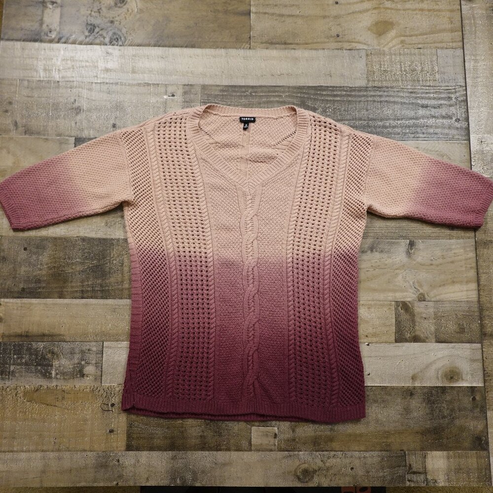 Torrid Ombre‎ Cable Knit Short Sleeve Sweater – Size 0 (Plus 0X) 100% Acrylic